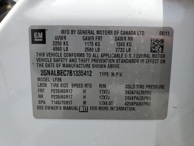 2GNALBEC7B1335412 - 2011 CHEVROLET EQUINOX LS WHITE photo 13