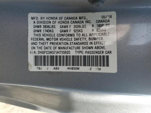 2HGFC3A57JH755920 - 2018 HONDA CIVIC SI SILVER photo 13