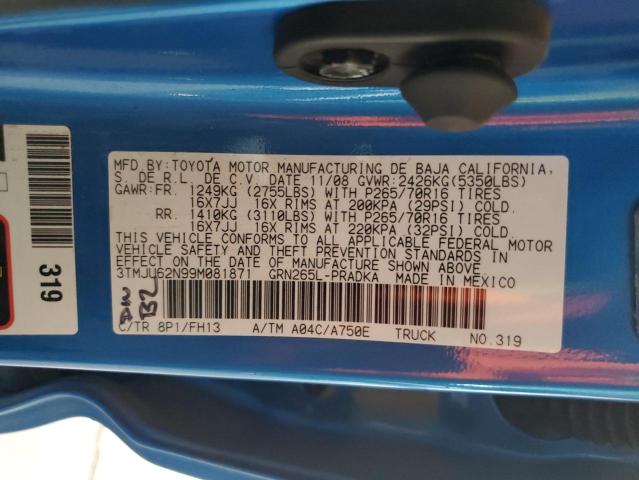 3TMJU62N99M081871 - 2009 TOYOTA TACOMA DOUBLE CAB PRERUNNER BLUE photo 12
