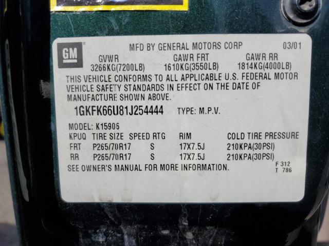 1GKFK66U81J254444 - 2001 GMC DENALI XL K1500 GREEN photo 13