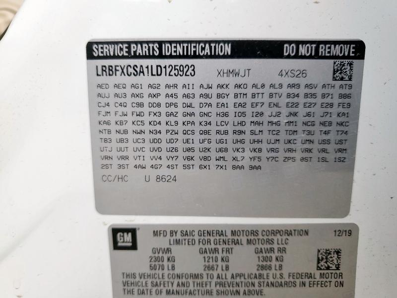 LRBFXCSA1LD125923 - 2020 BUICK ENVISION ESSENCE თეთრი ფოტო 13