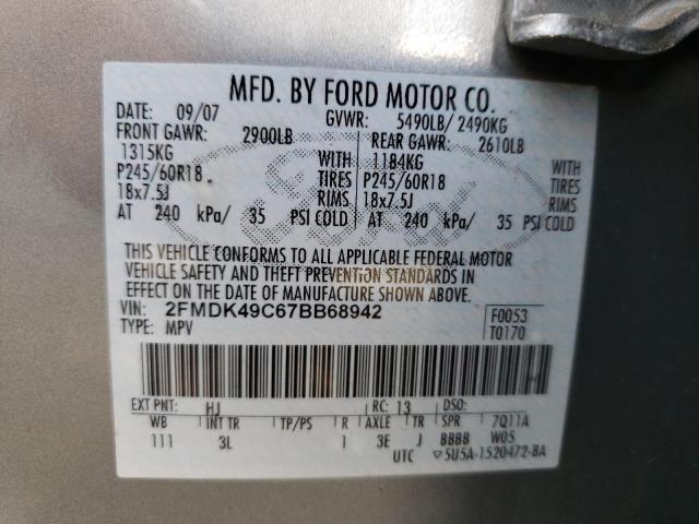 2FMDK49C67BB68942 - 2007 FORD EDGE SEL PLUS SILVER photo 12