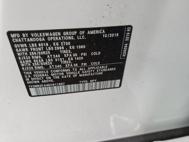 1V2MR2CA4KC611897 - 2019 VOLKSWAGEN ATLAS SEL WHITE photo 13