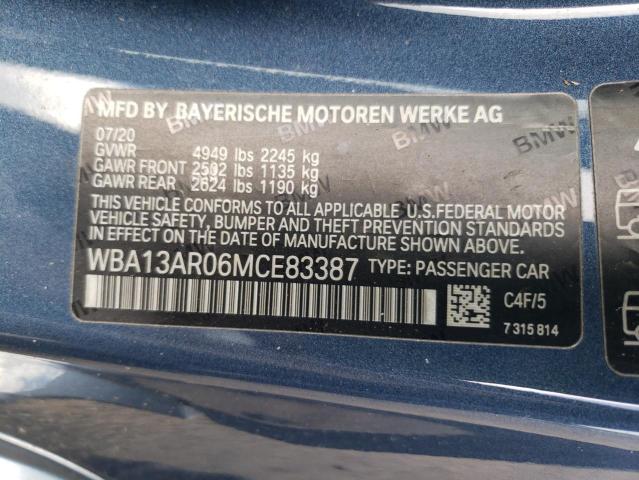 WBA13AR06MCE83387 - 2021 BMW M440XI BLUE photo 12