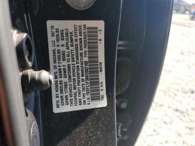 19XFC1F38KE002100 - 2019 HONDA CIVIC EX Қара фото 12