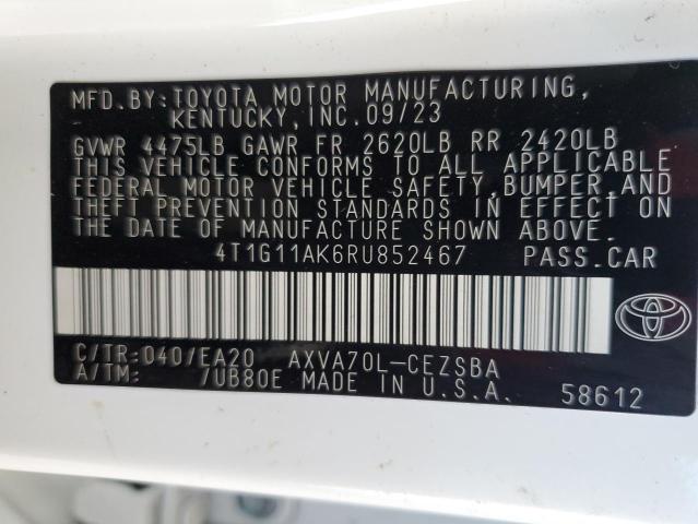 4T1G11AK6RU852467 - 2024 TOYOTA CAMRY SE NIGHT SHADE WHITE photo 12