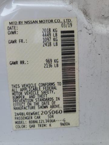 1N4BL4EW6KC205060 - 2019 NISSAN ALTIMA SL Ақ фото 12