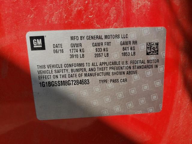 1G1BG5SM8G7284683 - 2016 CHEVROLET CRUZE PREMIER RED photo 12