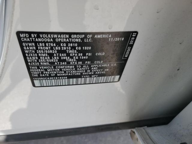 1V2SR2CA3KC616208 - 2019 VOLKSWAGEN ATLAS SEL WHITE photo 13