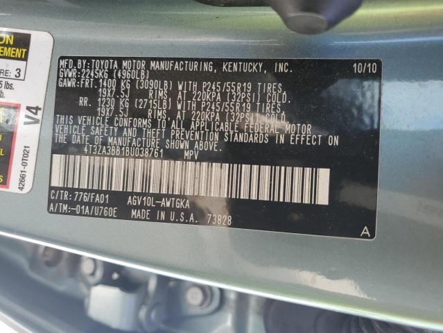 4T3ZA3BB1BU038761 - 2011 TOYOTA VENZA TURQUOISE photo 13