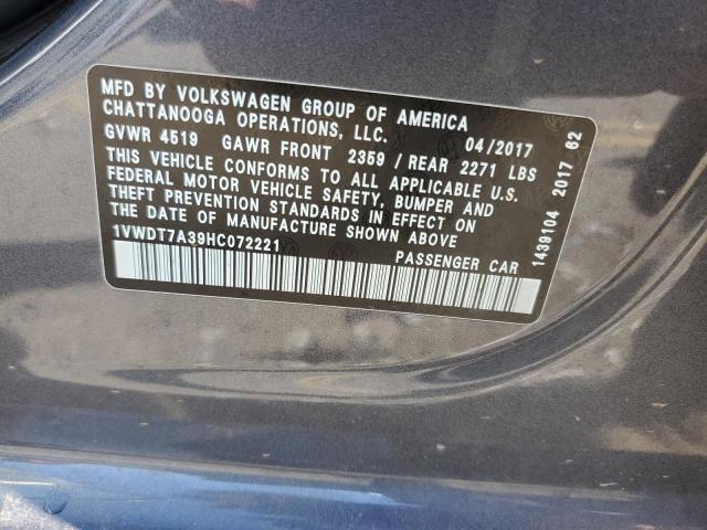 1VWDT7A39HC072221 - 2017 VOLKSWAGEN PASSAT R-LINE Grau Foto 12