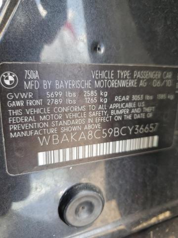 WBAKA8C59BCY36657 - 2011 BMW 750 I GRAY photo 12