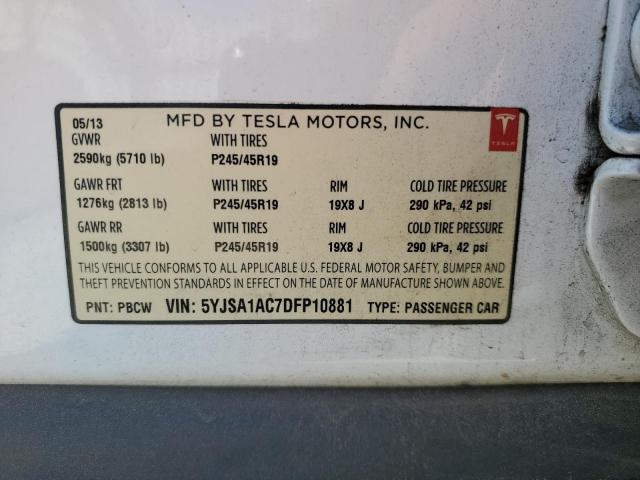 5YJSA1AC7DFP10881 - 2013 TESLA MODEL S WHITE photo 13