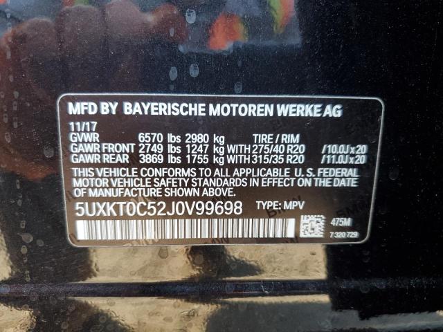 5UXKT0C52J0V99698 - 2018 BMW X5 XDR40E BLACK photo 13