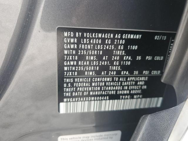 WVGAV3AXXDW600445 - 2013 VOLKSWAGEN TIGUAN S GRAY photo 13