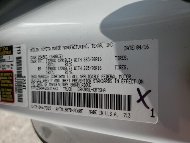 5TFSZ5AN4GX031663 - 2016 TOYOTA TACOMA ACCESS CAB 白色 照片 12