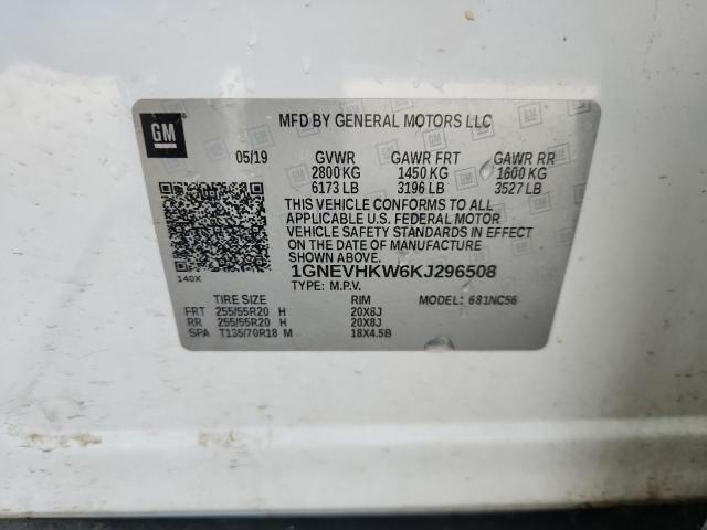 1GNEVHKW6KJ296508 - 2019 CHEVROLET TRAVERSE LT WHITE photo 13