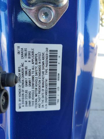 2HGFC4B02JH307741 - 2018 HONDA CIVIC LX BLUE photo 13