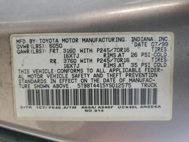 5TBBT4415YS012575 - 2000 TOYOTA TUNDRA ACCESS CAB 银色 照片 12