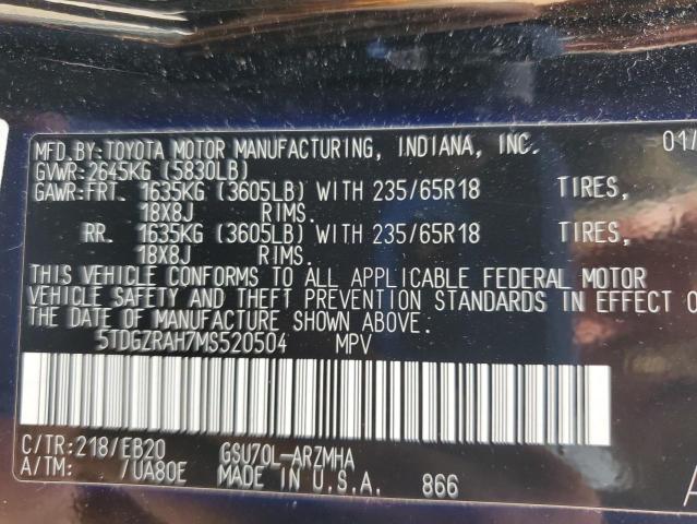 5TDGZRAH7MS520504 - 2021 TOYOTA HIGHLANDER XLE შავი ფოტო 13