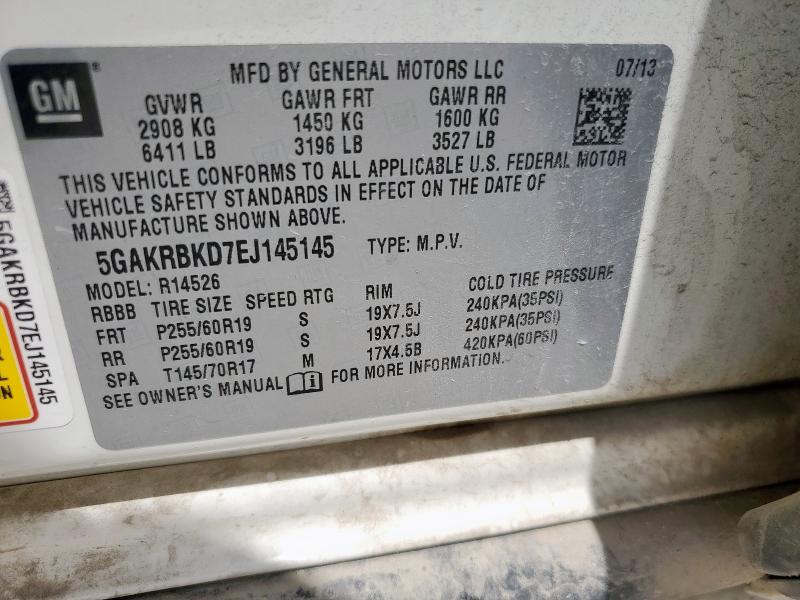 5GAKRBKD7EJ145145 - 2014 BUICK ENCLAVE CREAM photo 14