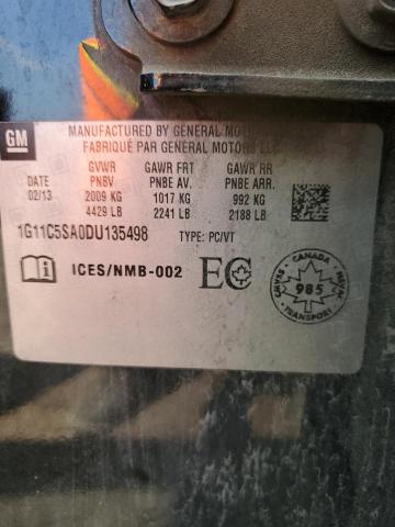 1G11C5SA0DU135498 - 2013 CHEVROLET MALIBU 1LT 黑色 照片 12