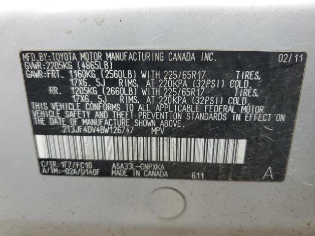 2T3JF4DV4BW126747 - 2011 TOYOTA RAV4 银色 照片 13