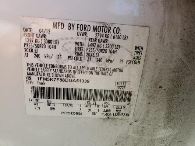 1FM5K7F88DGA51339 - 2013 FORD EXPLORER LIMITED WHITE photo 13