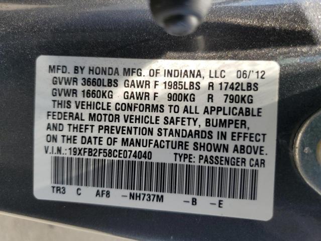 19XFB2F58CE074040 - 2012 HONDA CIVIC LX GRAY photo 12