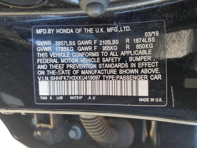 SHHFK7H3XKU419097 - 2019 HONDA CIVIC LX Negro foto 13