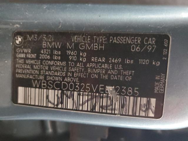 WBSCD0325VEE12385 - 1997 BMW M3 AUTOMATIC TEAL photo 12