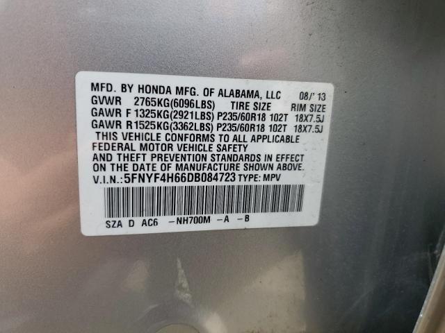 5FNYF4H66DB084723 - 2013 HONDA PILOT EXL SILVER photo 13