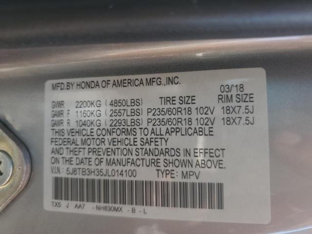 5J8TB3H35JL014100 - 2018 ACURA RDX SILVER photo 12