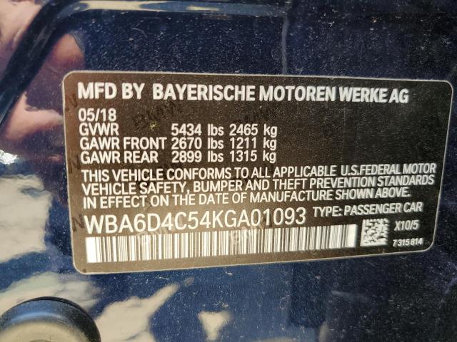 WBA6D4C54KGA01093 - 2019 BMW 650 I GRAN COUPE BLUE photo 12