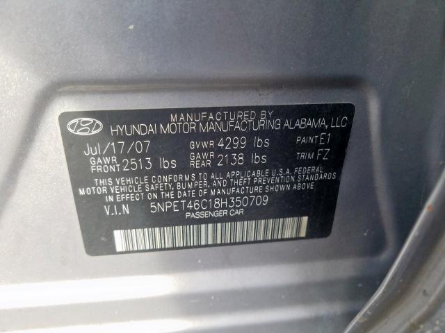 5NPET46C18H350709 - 2008 HYUNDAI SONATA GLS  photo 10