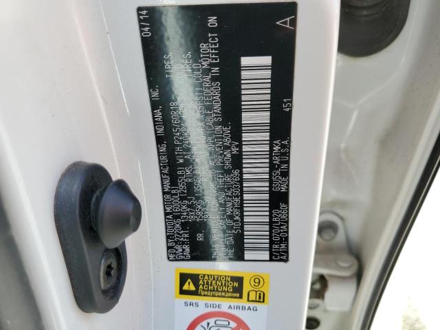 5TDJKRFH9ES037696 - 2014 TOYOTA HIGHLANDER XLE Սպիտակ լուսանկար 12