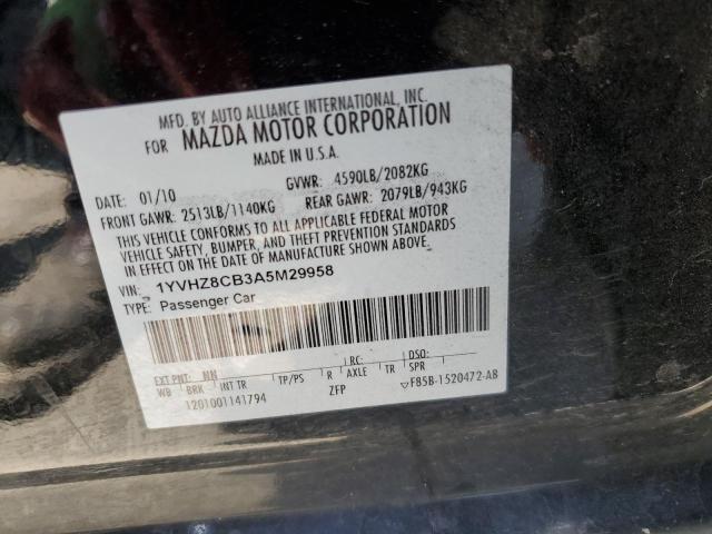 1YVHZ8CB3A5M29958 - 2010 MAZDA 6 S BLACK photo 12