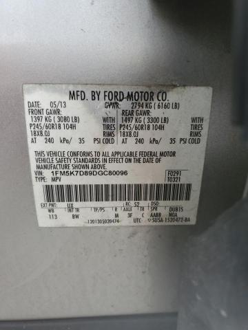 1FM5K7D89DGC80096 - 2013 FORD EXPLORER XLT Silber Foto 13