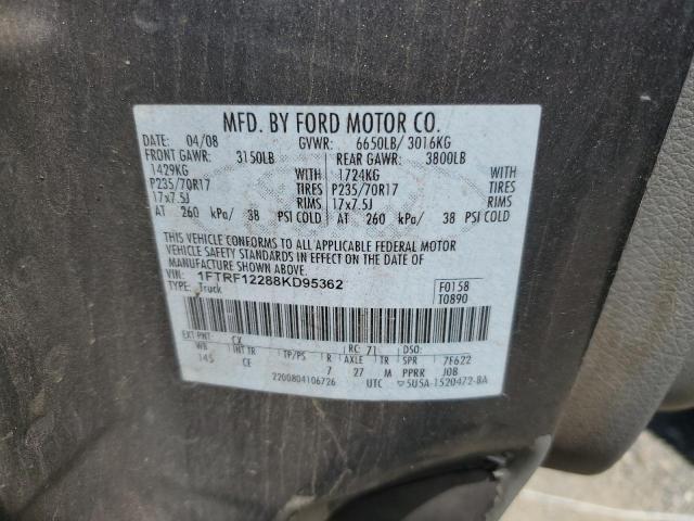 1FTRF12288KD95362 - 2008 FORD F150 GRAY photo 12