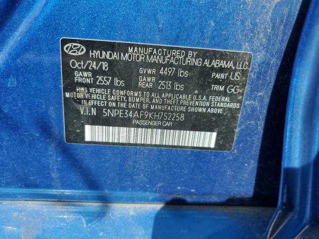 5NPE34AF9KH752258 - 2019 HYUNDAI SONATA LIMITED BLUE photo 13