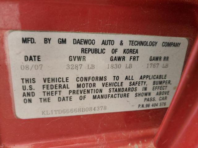 KL1TD66668B084378 - 2008 CHEVROLET AVEO BASE Qırmızı foto 12