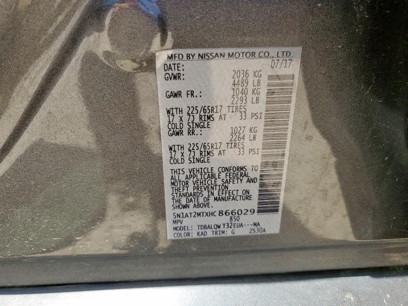 5N1AT2MTXHC866029 - 2017 NISSAN ROGUE S GRAY photo 14