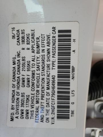 2HGFC1F79GH649640 - 2016 HONDA CIVIC EXL WHITE photo 13