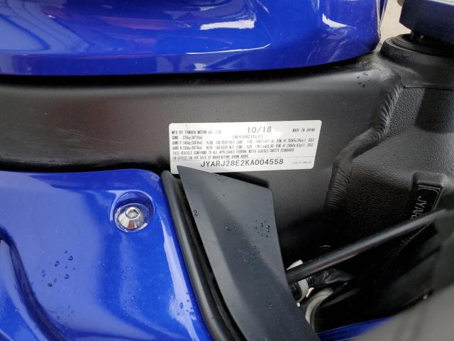 JYARJ28E2KA004558 - 2019 YAMAHA YZFR6 BLUE photo 10