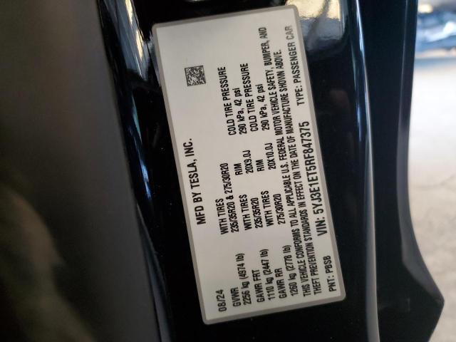 5YJ3E1ET5RF847375 - 2024 TESLA MODEL 3 BLACK photo 12