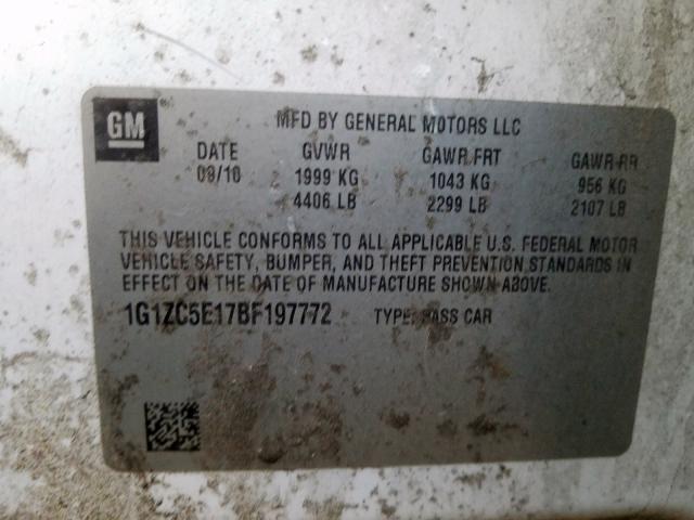 1G1ZC5E17BF197772 - 2011 CHEVROLET MALIBU 1LT  照片 10