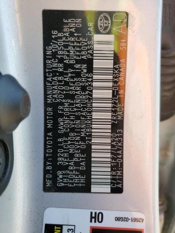 2T1BURHE0HC770346 - 2017 TOYOTA COROLLA L ვერცხლისფერი ფოტო 12