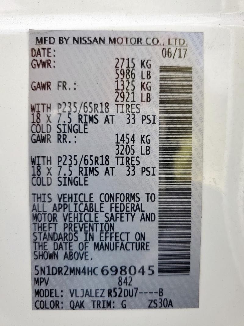 5N1DR2MN4HC698045 - 2017 NISSAN PATHFINDER S WHITE photo 13