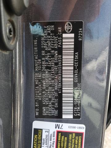 4T1BK46K89U594938 - 2009 TOYOTA CAMRY LE A SE CHARCOAL photo 12