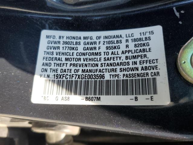 19XFC1F7XGE003596 - 2016 HONDA CIVIC EXL Boz foto 12